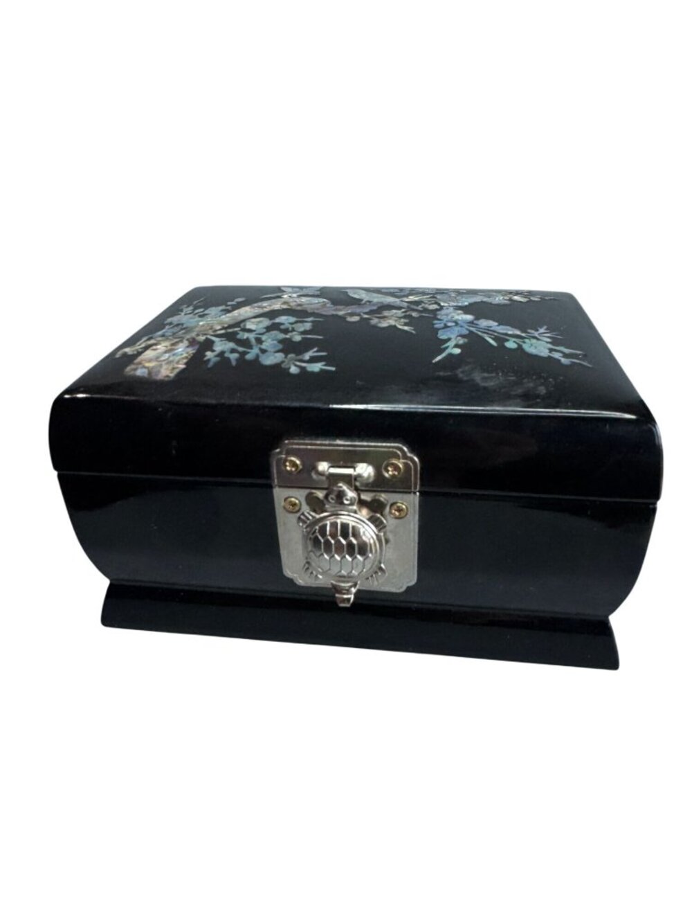 Sanyo Jewelry Music Box Black Lacquer Abalone MOP Inlay 5 3/4 Inch - Picture 2 of 11